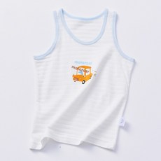 兒童竹節棉無袖背心 夏季男女童卡通印花圓領吊帶衫