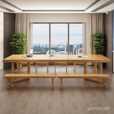 全實木會議長桌現代簡約辦公桌椅組閤：圖書館長條洽談桌，穩固耐用，簡約設計, 8公分厚度,長280寬100高75
