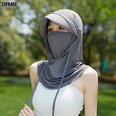 QRU 防曬口罩女護頸面罩防紫外線掛耳式騎行頭套冰絲透氣遮陽防曬面紗