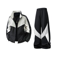 拼色立領男女同款防風戶外休閑運動套裝 (長款運動夾克/長款保暖夾克/長款夾克), 2XL码 建议体重（85-95公斤）, 黑色