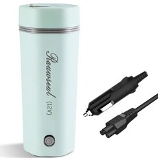 12V / 24V 자동차 여행용 전기 주전자 400ml 자동차 난방 머그컵 방수 뚜껑 누수 방지 304 스테인리스 스틸 라이너 휴대용 커피 티컵 최대 100 가변 온도, Green 12V/350ml