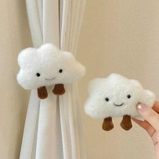 귀여운 강아지 커튼 타이백 플러시 화이트 구름 침실 탄성 칼라 로프 홈 데코레이션, 1개, 3. 1pair-white