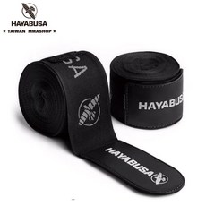 古川小夫 HAYABUSA LOGO手綁帶 拳擊/泰拳綁帶 微彈性4.5米 - 黑, 1個