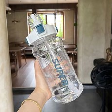 水杯超大容量2L太空杯吸管杯子夏學生運動健身水壺塑料杯跨境水杯, 1個, 1L, 1500ml天空白:單杯(含吸管)