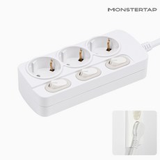 몬스터탭 국산 개별 절전 과부하차단 스위치 멀티탭 슬림 플러그, 1개, 개별 3구 화이트, 1.5m