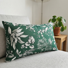 솔레아바 소파쿠션 50X30 순면 국산 (솜포함) - 보태니컬스케치, 그린