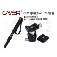 Cayer 卡宴 CT251 碳纖維專業攝影單腳架 + BH222 球型雲台, 1個