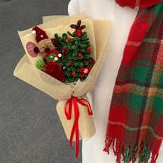 꽃다발 DIY 재료키트 모루철사 미니트리 모루 만들기 선물 모자 그린, B. 빨간 모자를 쓴 크리스마스 곰 인형 꽃다발 만들기