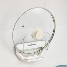 【台灣出貨】鍋蓋架壁掛式免打孔廚房置物架多功能家用收納架菜板多層砧板架子, 全新升級【鍋蓋架】白灰色, 1個