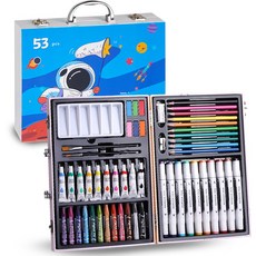 혜신 크레파스 색연필 마커펜 수채화 붓펜 세트, 1박스, 53색