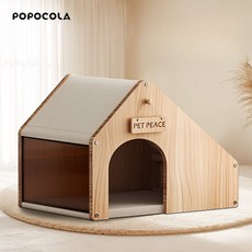 POPOCOLA 원목 펫 하우스 반려동물 원목집 강아지 고양이 사계절 공용 실내 숨숨집 안식처, 1개, 애완동물 나무집