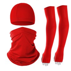 SHARETOUR 戶外運動防曬套裝 頭套袖套面罩, 紅色套裝, 1個