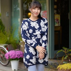 F.긴팔장미수유티- 지퍼 나염 외출 수유복 봄 가을용