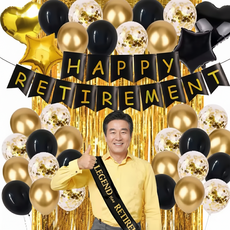 파파 파티 퇴직 축하 현수막 배너 풍선 세트, 1세트, 골드 풀세트(어깨띠 포함)