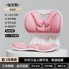 坐姿矯正器 靠背一體式護腰坐墊 人體工學椅墊, 升級舒適款【護腰矯姿】仙女粉,兒童款-32*29*29
