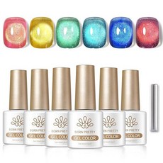 Born Pretty 고양이 마그네틱 아이 젤 네일 폴리쉬 6가지 색상 네온 쉬머 블루 그린 핑크 홀로그램 폴리시 봄 여름 오로라 레인보우 글리터 UV LED 흡수 매니큐어, Born Pretty 고양이 마그네틱 아이 젤 네일 폴