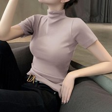 超值 莫代爾半高領短袖恤女夏季女裝黑色打底衫薄款緊身上衣 副廠產品