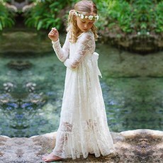 YuBaoBei 女童長袖蕾絲裙 兒童公主裙 幼稚園畢業禮服 花童禮服