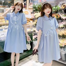 Neirny 임산부 반팔 원피스 여름 냉장고 임부복 루즈핏 데일리 기질 오버핏 패션 이너 편한 폴로넥 스커트