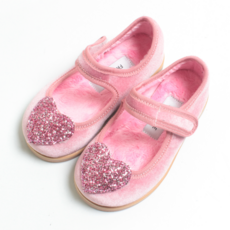 FROMBEBE 女童愛心造型天鵝絨平底瑪莉珍鞋