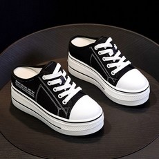 페이준 키높이 8cm 통굽 캔버스 뮬 스니커즈 슬립온 단화 뮬 블로퍼 운동화 2종 KZ268G