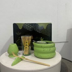 日式抹茶器套裝 茶筅 茶刷 宋代點茶用具, SQ大便碗綠色6件套（黑彩盒）, 1個