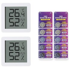 샤오미 미니 디지털 온습도계 최신형 2개 + 다싸다 CR전지 10개, 1세트