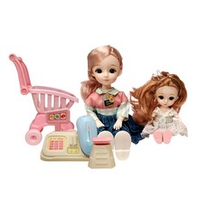 Hi-toys 聲光收銀美食套裝組 附可動關節姐妹芭比娃娃 家家酒玩具 角色扮演 購物樂趣, 1個, Multicolor