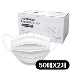 국산 일회용 덴탈 조은미소 비말차단 숨쉬기편한 여름 마스크 대형 KF-AD, 화이트, 2개, 50개입