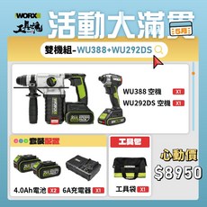 WORX 威克士 無刷鋰電鎚鑽衝擊起子機套裝, 1個
