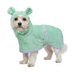 강아지 목욕 가운 고흡수성 타월 로브 - 강아지용 극세사 빠른 건조 코트 귀여운 옷 조절 가능한 칼라 및 배끈 보온 후드 올리브 그린 X-대형, Light Green, Large