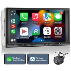 Double Din 자동차 스테레오 라디오 무선 CarPlay 안드로이드 자동 7인치 터치스크린 오디오 수신기 블루투스 백미러 카메라 AM/FM GPS 네비게이션 미, Double Din 자동차 스테레오 라디오 무선 Car