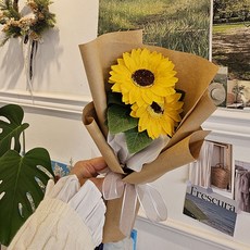 해피 해바라기 꽃다발 2송이 비누꽃다발 답례꽃 연주회 기념일 학교기관 졸업입학 선물, 1개