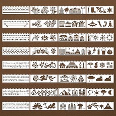 HICOHAND 페인팅 스텐실 32시트 레이스 재사용 가능 페인트 스텐실 템플릿 알파벳 꽃 식물 날씨 제도 그리기 템플릿 스텐실 세트 DIY 공예 저널 앨범 스크랩북 일기용
