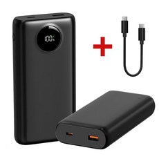 THOUSTA대용량 보조배터리 20000mAh 고속충전PD QC3.0 22.5W 잔량표시 휴대용 기내반입+고속 케이블, 블랙