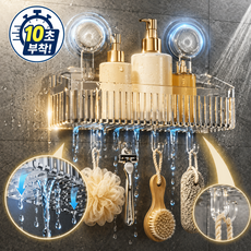 골든 다용도 무타공 일자형 흡착식 후크 고리 욕실 선반 정리함, 투명, 1개