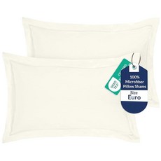 Royale Linens 베개 커버 2팩 유로 사이즈 66x66cm(26x26인치) - 브러시드 1800 극세사 침대 샴 주름 및 변색 방지 매우 부드럽고 아늑함 봉투 클로저, 아이보리