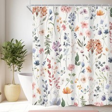 Cinbloo 컬러풀 보헤미안 플라워 152.4cm x 높이 182.9cm 샤워 커튼 걸리 컬러풀 야생화 꽃 잎 식물 보태니컬 자연 봄 나비 욕실 커튼 세트 여성용 여아용 욕실, A6-coloful