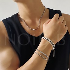 NOID-B 男款竹節造型配飾2件組 銀色