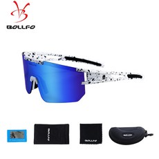 BOLLFO 자전거 오토바이 운동 자외선차단 편광 스포츠 고글 선글라스, 흰색 검정점 REVO 아이스, 1개