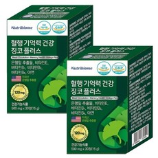 뉴트리바이옴 징코 플러스+ 기억력 및 혈행 개선에 도움을 줄 수 있음 식약청 식약처 인증 은행잎추출물 비타민E 비타민B6 영양제, 30정, 2개
