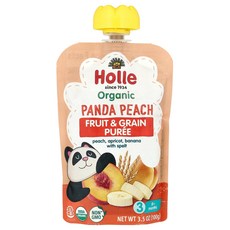 Holle 유기농 과일 및 곡물 퓨레 판다 복숭아 8개월 이상 살구 스펠트가 함유된 바나나 100g(3.5oz) Holle (홀레), Holle, 유기농 과일 및 곡물 퓨레, 판다 복숭아,