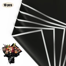 황금색 가장자리가 있는 꽃 포장지 10장 방수 DIY 결혼식 및 생일에 이상적, 01 빠른, 08 05 Dark Black 10psc