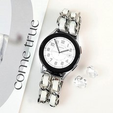 엔터콘 갤럭시워치 7 6 5 4 더블 체인 가죽 밴드 스트랩, 20mm, 블랙 + 화이트, 20mm_블랙 화이트