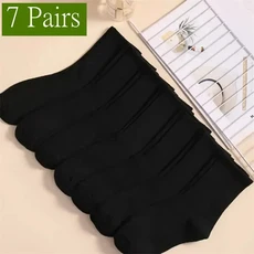 쿠쿠스토어 중간 길이 양말 여성 클래식 블랙 화이트 솔리드 컬러 유행 캐주얼 스포츠 흡수 통기성 1/7/10/, 14 7 Pair-1