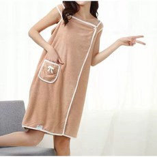 더블스토리 숄더형 원터치 샤워타월가운 샤워 타월 겸용, 베이지소프트, 1개