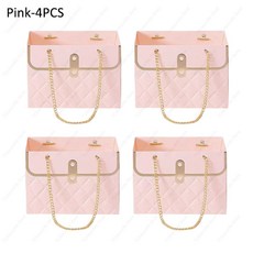 종이 핸드백 꽃다발 데이 크리 휴대용 가방 발렌타인 티브 토트 파티 상자 어머니의 포장 에이 생일 선물, 15x10x10.5cm, Pink4PCS