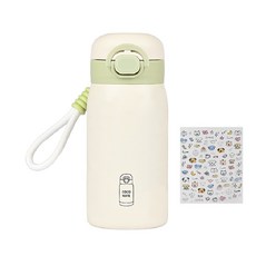 코코메이트 원터치 보온보냉 빨대겸용 텀블러 + 스트랩 + 스티커세트, 1개, 350ml, 그린