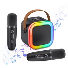 가정용노래방기계 노래방 세트 블루투스 5.3 스피커 + 무선 마이크 2대+RGB LED 조명 + 반주 기능, 블랙, Karaoke