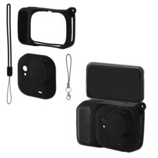 Sinbana Insta360 Go Ultra와 호환되는 실리콘 케이스 커버 세트 카메라 및 렌즈 소형 보호 분실 방지 손목 스트랩 방진 충격 액세서리블랙 224277, Sinbana Insta360 Go Ultra와 호환되